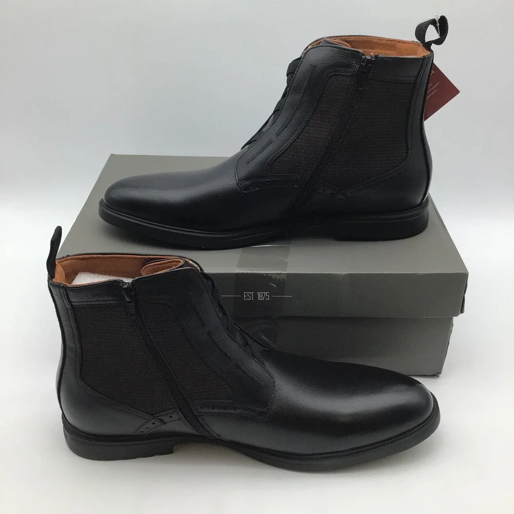 Stacy Adams Thompson Mens Black Leather Dress Boots Side Zip Size 13 M NEW